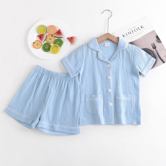 Uccdo 2-8T Kids Toddler Boys Girls Cotton Button Down Pajama Sets Sleepwear Nightwear