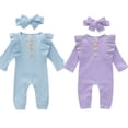 thumbnail image 1 of Uccdo 2 Packs Newborn Baby Girls Ruffled Romper + Headband Outfits Cotton Clothes Set, Size 0-18 Months, 1 of 8