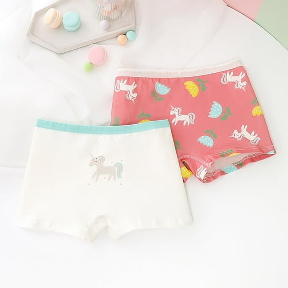 Uccdo 2 Packs Toddler Little Girls Cotton Underwear Hipster Briefs Big Girls Cute Printed Undies Panties, 3-11T