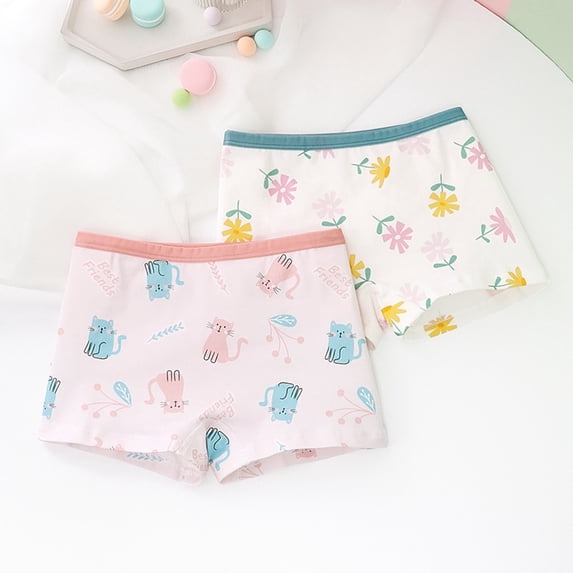 Uccdo 2 Packs Toddler Little Girls Cotton Underwear Hipster Briefs Big Girls Cute Printed Undies Panties, 3-11T