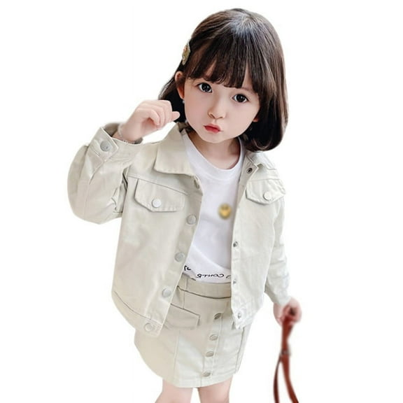 Uccdo 2Pcs Kids Girls Denim Jacket+Mini Skirt Outfit Set Children Casual Long Sleeve Top+A Line Skirt 3-8T