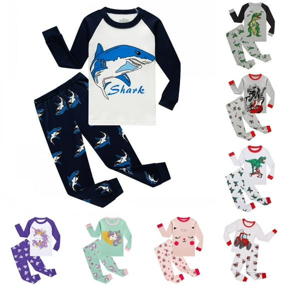 Uccdo 2Pcs Little Boys Pajamas Sets, Toddler Kids Pjs Clothes Long Sleeve T-Shirt+Long Pants Set, Big Boys Sleepwear Loungewear, Size 2-12 Years