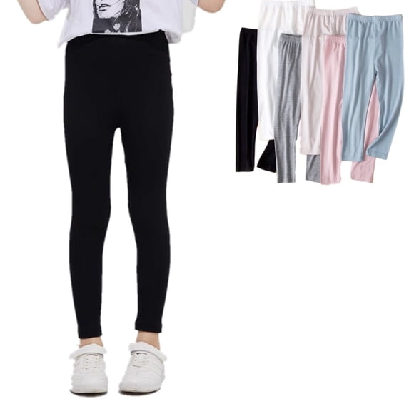 Uccdo 3-15Y Girls Casual Summer Leggings Solid Crop Leggings Stretch Tights Pants for School Wearing, Black