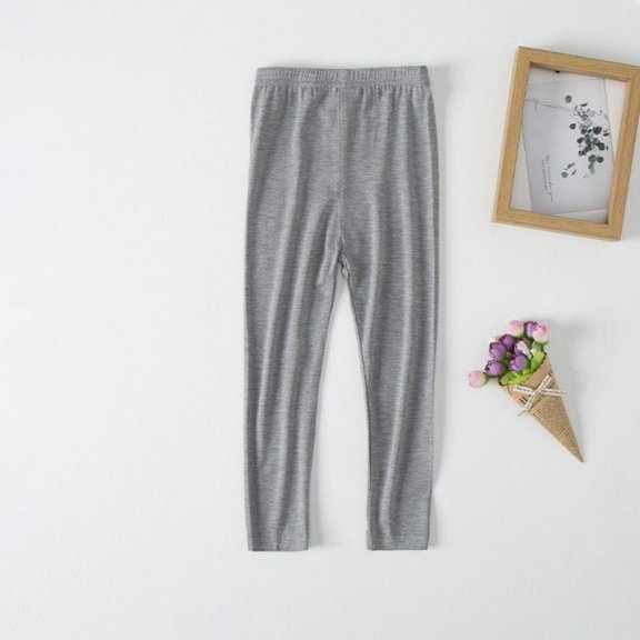 Uccdo 3-15Y Girls Casual Summer Leggings Solid Crop Leggings Stretch Tights Pants for School Wearing, Gray