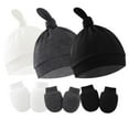 thumbnail image 1 of Uccdo 3 Pack Baby Hats and Mittens Set for 0-6 Months Newborn Baby Girls Boys Cotton Knotted Beanies Caps with Baby Mittens, 1 of 5
