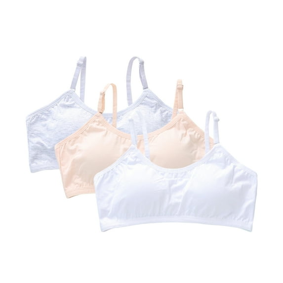 Uccdo 3 Packs Girls Casual Padded Training Bras Cami Crops Everyday Bras with 3 Row Buckle, 9-16T