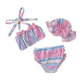 thumbnail image 1 of Uccdo 3Pcs Baby Girls Striped Bowknot Swimsuit Toddler Halter Bikini Trunks Beach Hat Set 0-4Y, 1 of 6