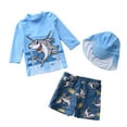 thumbnail image 1 of Uccdo 3Pcs Toddler Boys Rashguard Swimsuit Set Kids Long Sleeve Cartoon Print Bathing Suit Swimwear with Sun Hat 1-7T, 1 of 4