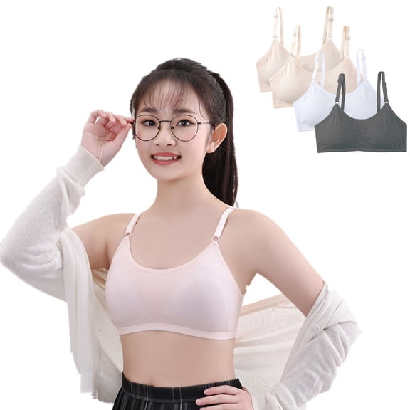 Uccdo 4-Pack Girls Casual Eveyday Bra Sets 9-16T Teens Girl Adjustable Strap Training Bra Wireless Padded Crop Cami Sports Bra