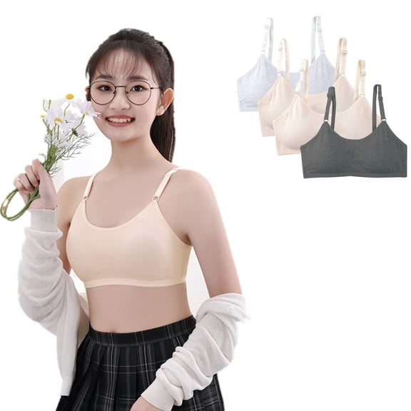 Uccdo 4-Pack Girls Casual Eveyday Bra Sets 9-16T Teens Girl Adjustable Strap Training Bra Wireless Padded Crop Cami Sports Bra
