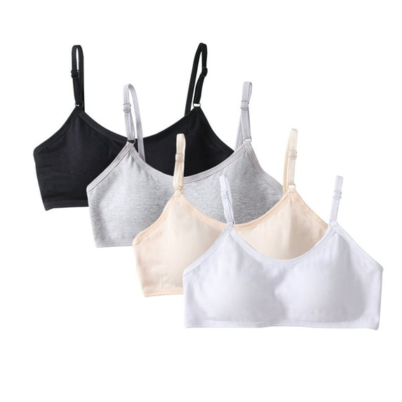 Uccdo 4 Packs Teens Girls Adjustable Strap Solid Training Bra Sets Wireless Padded Crop Cami Sports Bra 10-16T