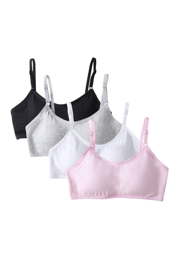 4 Packs Teens Girls Adjustable Strap Solid Training Bra Sets Wireless Padded Crop Cami Sports Bra 10-16T
