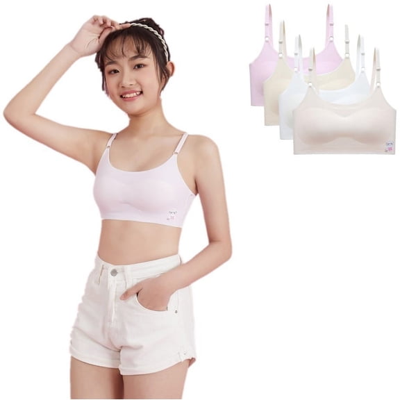 Uccdo 4 Packs Teens Girls Wireless Padded Training Bra Sets Adjustable Strap Crop Cami Sports Bra, 10-16 Years