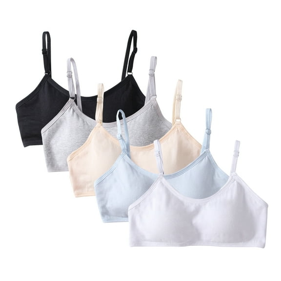 Uccdo 5 Packs Teens Girls Adjustable Strap Solid Training Bra Sets Wireless Padded Crop Cami Sports Bra 10-16T