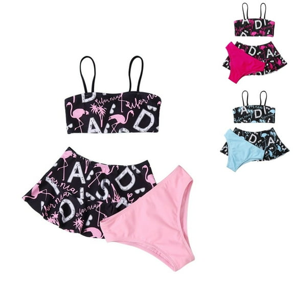 Uccdo 6-12T Girls Swimsuits, Big Girls Floral Bikinis Bathing Suit, 3 Pieces, Size 6-12 Years