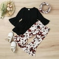 thumbnail image 1 of Uccdo 6M-4T Toddler Baby Girls Clothes Long Sleeve Cow Print Outfit Solid T-Shirt + Flare Pants Bell-Bottom Leggings + Headband Set, 1 of 8