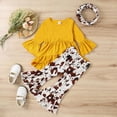 thumbnail image 1 of Uccdo 6M-4T Toddler Baby Girls Clothes Long Sleeve Cow Print Outfit Solid T-Shirt + Flare Pants Bell-Bottom Leggings + Headband Set, 1 of 8