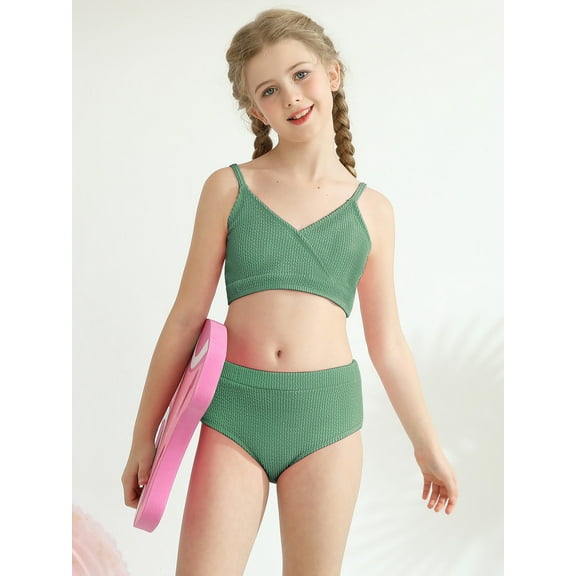 Uccdo 7-16T Girls Summer Swimsuits, Teenager Big Girls Solid Bikinis Bathing Suit, 2 Pieces, Size 7-16 Years