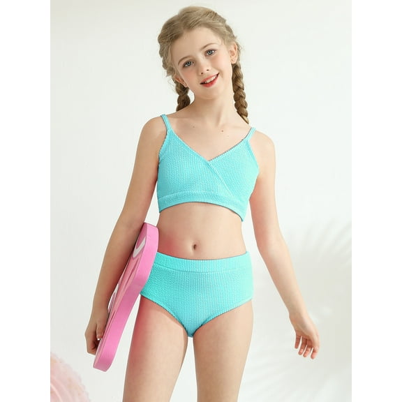 Uccdo 7-16T Girls Summer Swimsuits, Teenager Big Girls Solid Bikinis Bathing Suit, 2 Pieces, Size 7-16 Years