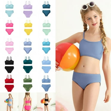 Uccdo 8-13T Girls Summer Swimsuits, Teenager Big Girls Solid Bikinis Bathing Suit, 2 Pieces, Size 8-13 Years
