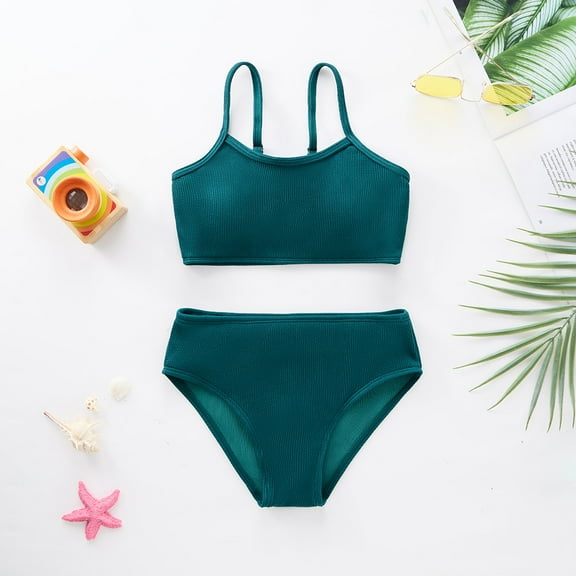 Uccdo 8-13T Girls Summer Swimsuits, Teenager Big Girls Solid Bikinis Bathing Suit, 2 Pieces, Size 8-13 Years