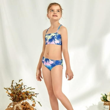 Uccdo 8-14Y Girls Swimsuits, Big Girls Floral Bikinis, Little Girl Bathing Suit Bikini+Bottoms+Swim Trunks, 3 Pieces, Size 8-14T