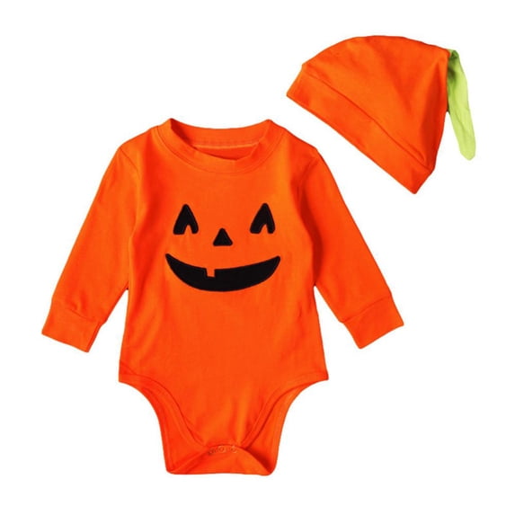 Uccdo Baby Girl Boy Halloween Pumpkin Clothes With Hat, Kids Party Fancy Outfits One-Piece Rompers Bodysuits, 0-12M, 1-2T