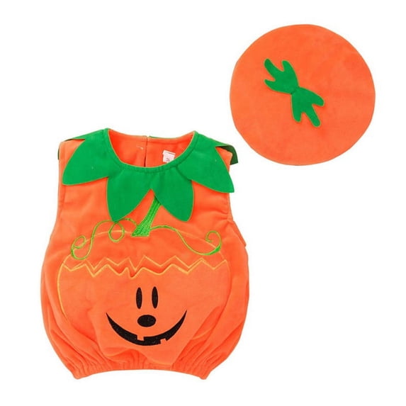 Uccdo Baby Girl Boy Halloween Pumpkin Clothes With Hat, Kids Party Fancy Outfits One-Piece Rompers Bodysuits, 0-12M, 1-2T