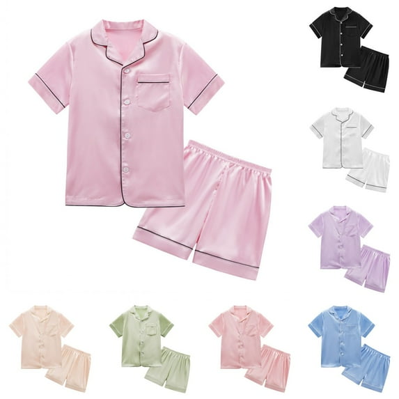 Uccdo Big Boys Girls Pajamas Sets, Little Girl Boy Satin Silk Sleepwear Suit Blouse Sleep Pants, Children's Christmas Pajama Loungewear, 4-14 Years