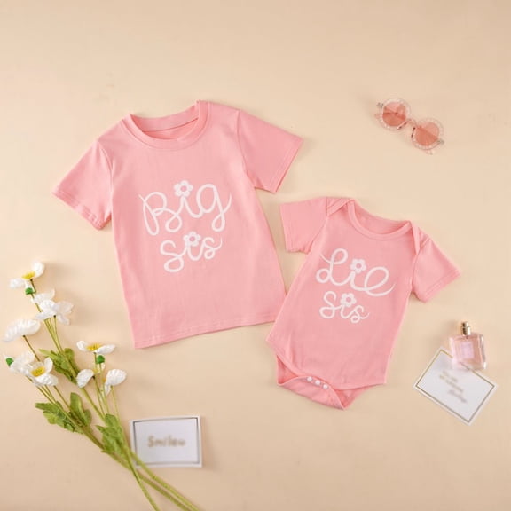 Uccdo Big Sister Little Sister Matching Outfits Toddler Girls Cotton T-shirt Tops Newborn Baby Romper 1Pcs