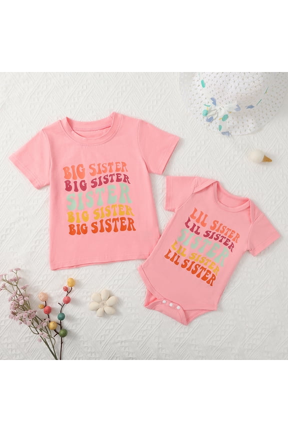 Big Sister Little Sister Matching Outfits Toddler Girls Cotton T-shirt Tops Newborn Baby Romper 1Pcs
