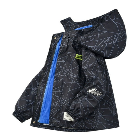 Uccdo Boys Girls Hooded Windbreaker Rain Jackets With Detachable Fleece Sweatshirts, Kids 2-in-1 Warm Fleece Lined Parka Coats Raincoats 3-13Y
