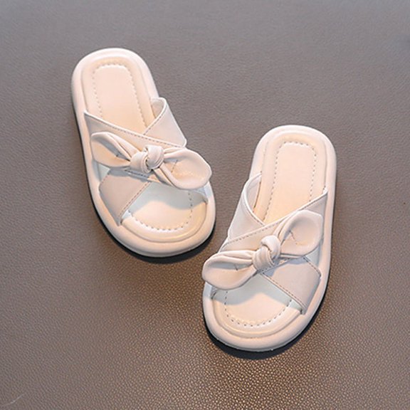 Uccdo Children Girls Non-Slip Beach Sandals Home Slippers Kids Summer Cute Bow Slide Sandals Flats Shoes For Indoor Outdoor, Size 21-30