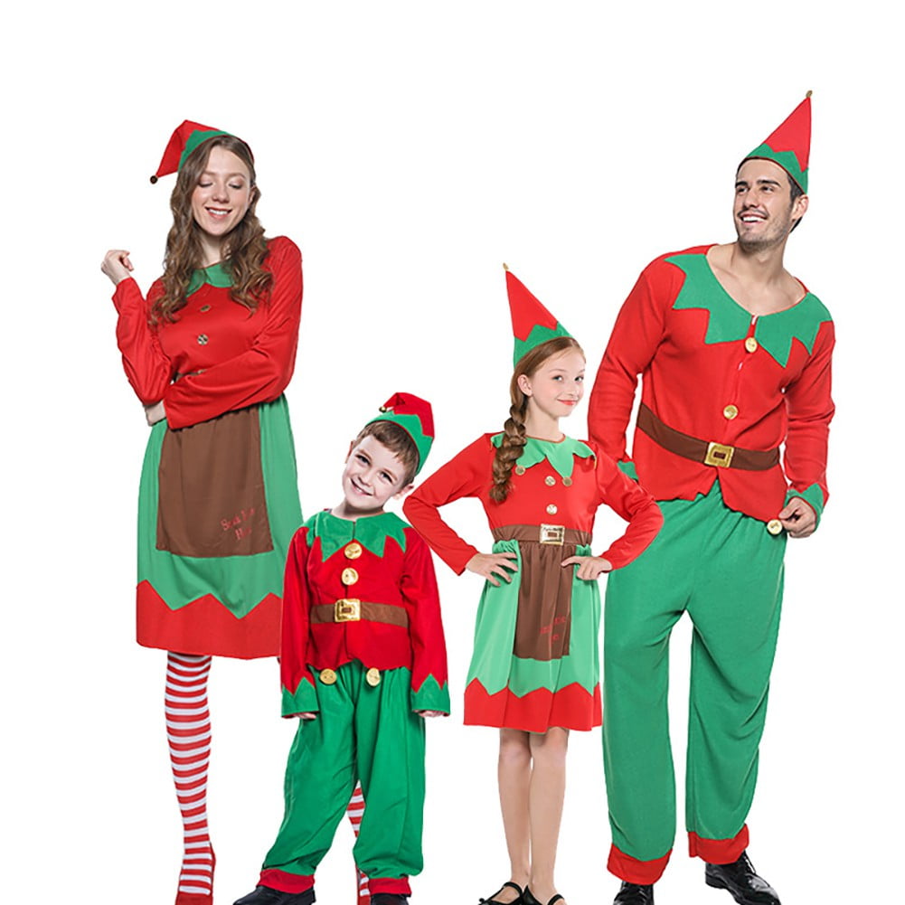 Uccdo Christmas Elf Costumes ParentChild Holiday Green Elf Outfits Xmas Family Matching Clothes