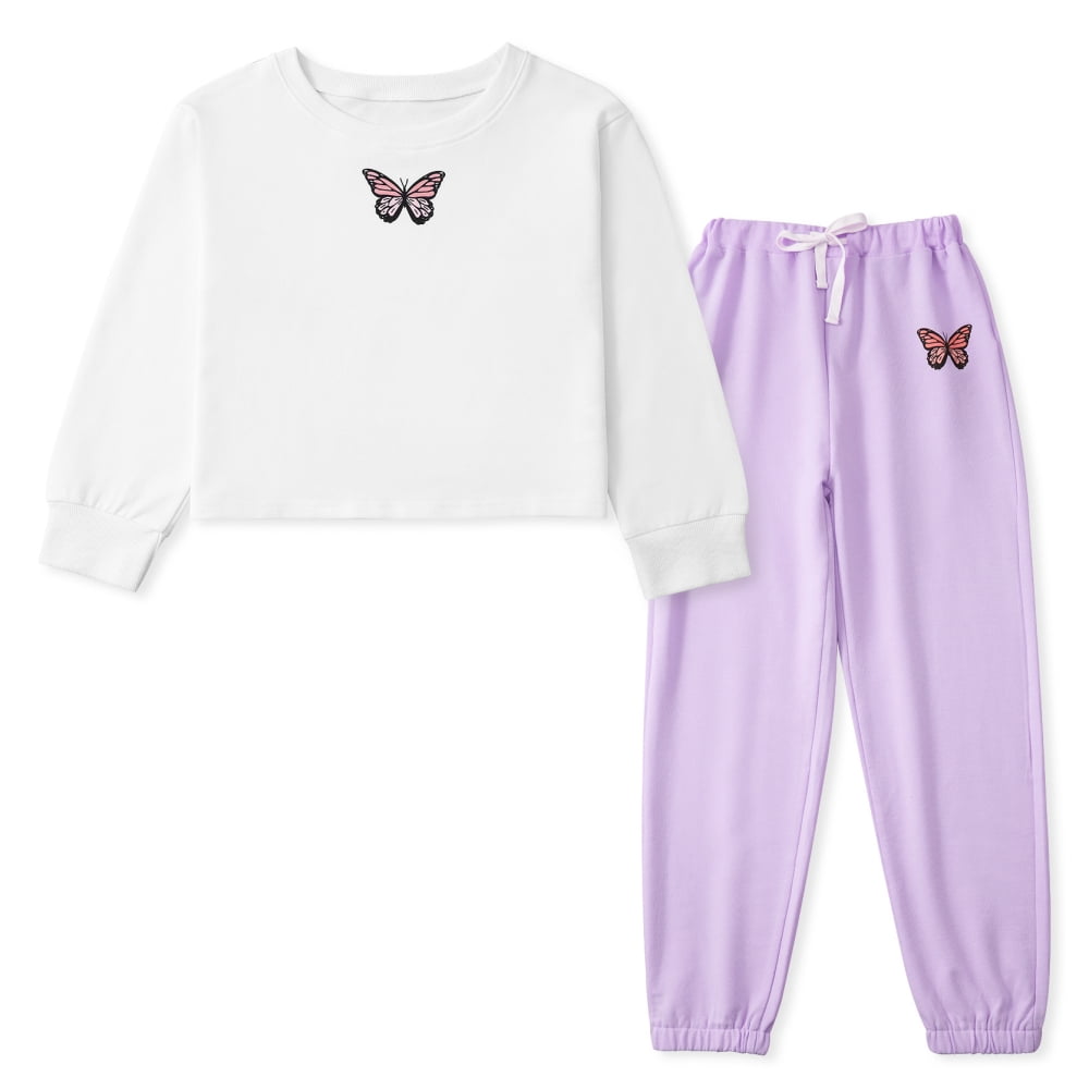 Uccdo Girls 2 Piece Outfits Cute Crop Tops and Pants Sweatpant Set