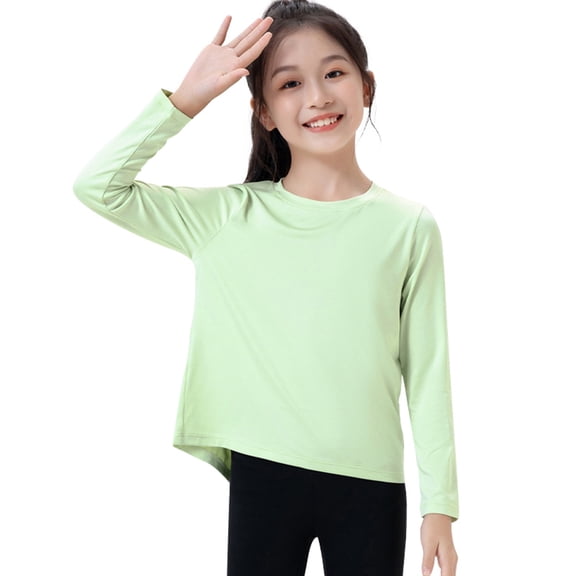 Uccdo Girls Long Sleeve Athletic Shirts Active Performance Dry Fit Open Back Yoga Tee Shirts 4-12 Years
