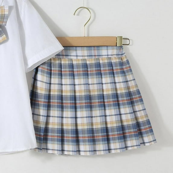 Uccdo Girls Plaid Pleated Skirt with Shorts School Girls Uniform Mini Skirts High Waist A-Line Tennis Skorts 2-12 Years