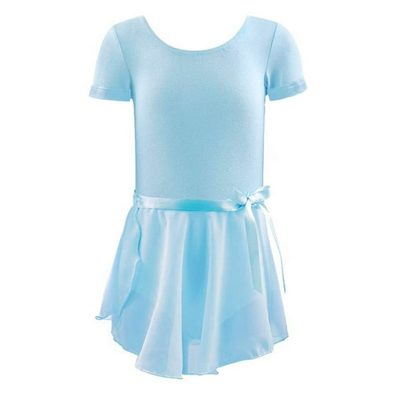 Uccdo Girls Short Sleeve Gymnastics Skirted Leotards Ballet Tutu Dance Dress Leotard With Wrap Skirt, Size 3-9 Years