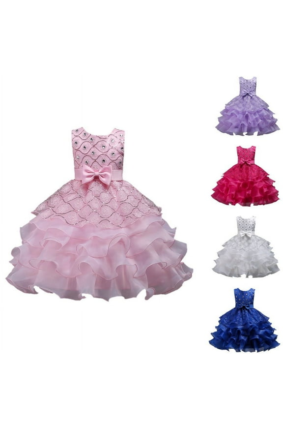 Girls Sleeveless Dresses Wedding Bridesmaid Prom Dress, Teenager Flower Girl Tulle Pageant Ball Gown Party Swing Dress, 3-15 Years