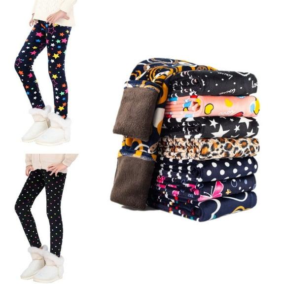 Uccdo Girls Winter Thicken Fleece Lined Leggings Toddler Teenage Girl Warm Floral Tights Stretchy Long Pants 3-13Y