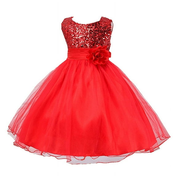 Uccdo Kids Girls Formal Dresses Flower Girl Sequin Tulle Party Prom Ball Gown Dress 1-10T
