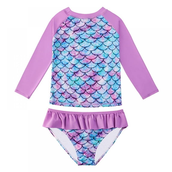 Uccdo Kids Girls Rashguard Two-Pieces Swimsuit Kids Long Sleeve Beach Wear Bathing Suit 2-10Y