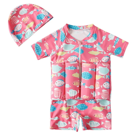 Uccdo Little Boys Girls Rashguards One-Piece Swimsuits Kids Cartoon Buoyancy Bathing Suit, 2-6 Years