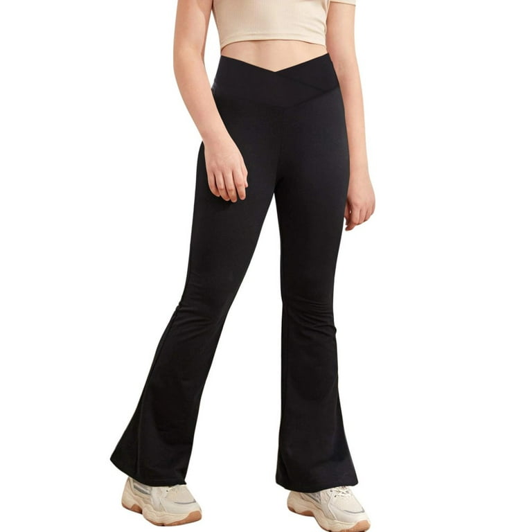 Uccdo Little Girls Athletic Yoga Pants V Cross High Waist Wide Leg Workout  Flare Pant Bell Bottoms Leggings, 4-10 Years 