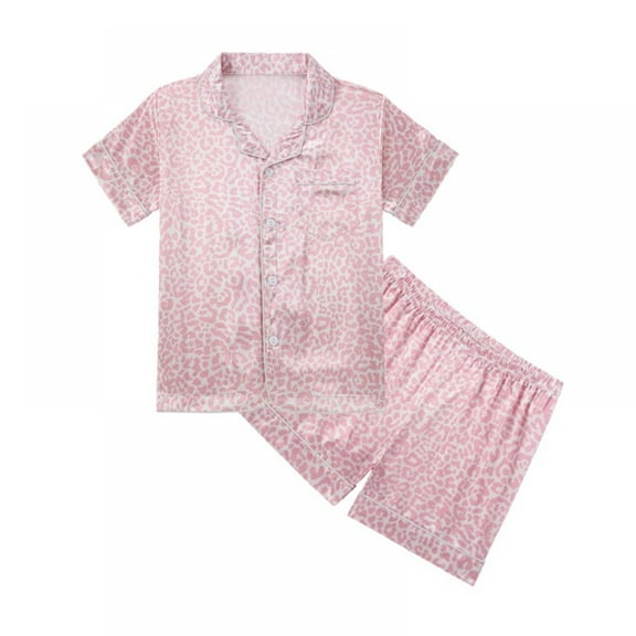 Uccdo Little Girls Boys Button Down Pajama Sets Teenagers Kids Satin Silk Short Sleeve Shirts + Shorts Sleepwear 5-14Y