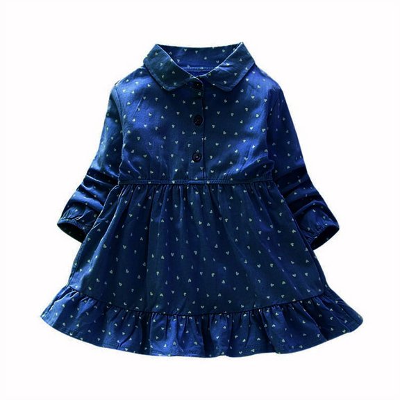 Uccdo Little Girls Casual Long Sleeve Dresses, Kids Girls Dot Printed Pageant Sundress Princess Party Dress 12M-8T