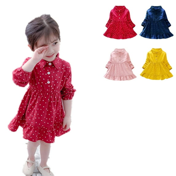 Uccdo Little Girls Casual Long Sleeve Dresses, Kids Girls Dot Printed Pageant Sundress Princess Party Dress 12M-8T
