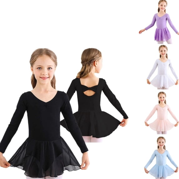Uccdo Little Girls Dancewear Long Sleeve Gymnastics Skirted Leotards Ballet Tutu Dance Dress Leotard, Size 4-10 Years
