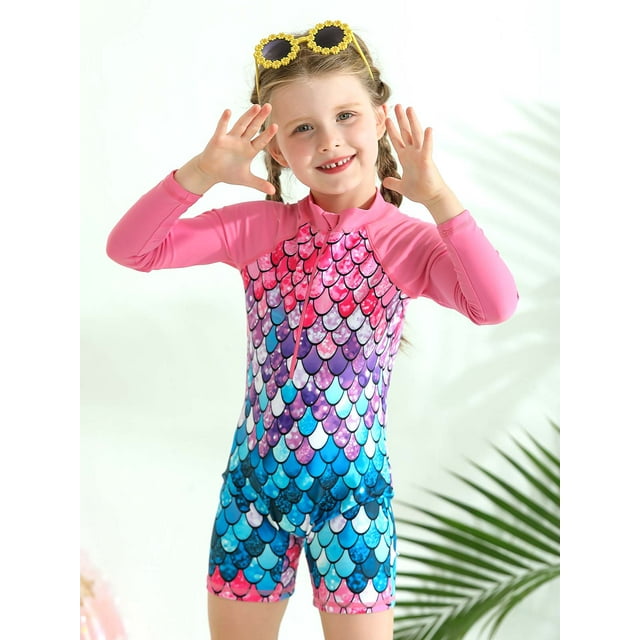 Uccdo Little Girls Long Sleeve Rashguard One-Piece Swimsuit, Kids ...