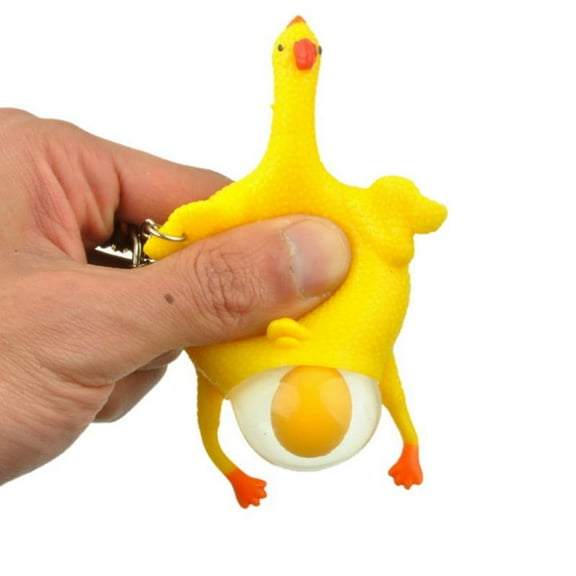 Uccdo Novelty Tricky Funny Gadgets Chicken Egg Laying Hens Toys Stress Relief Squeeze Toy Keychain, 1Pc